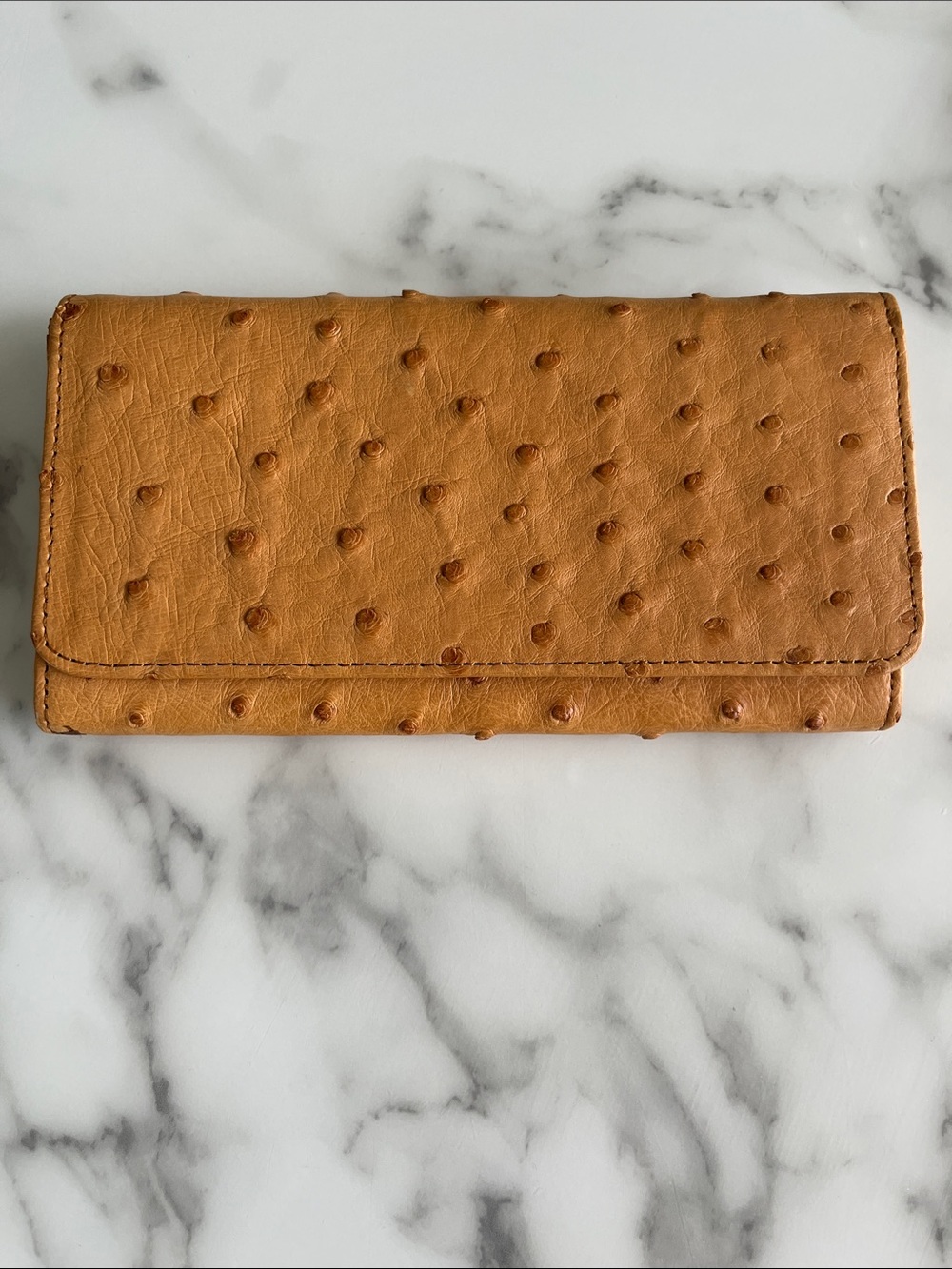 Embossed Ostrich-Style Leather Wallet in Tan